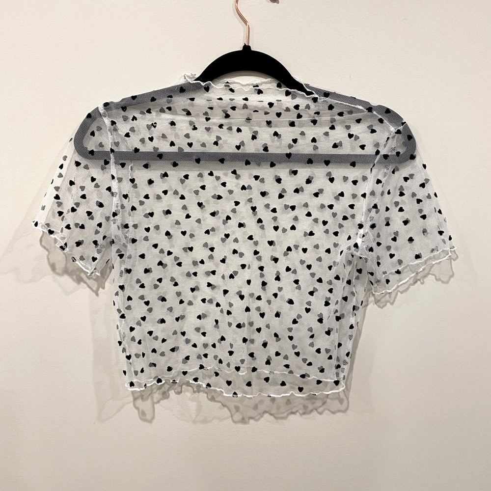 Shein Sheer Mesh Crop Top With hearts
